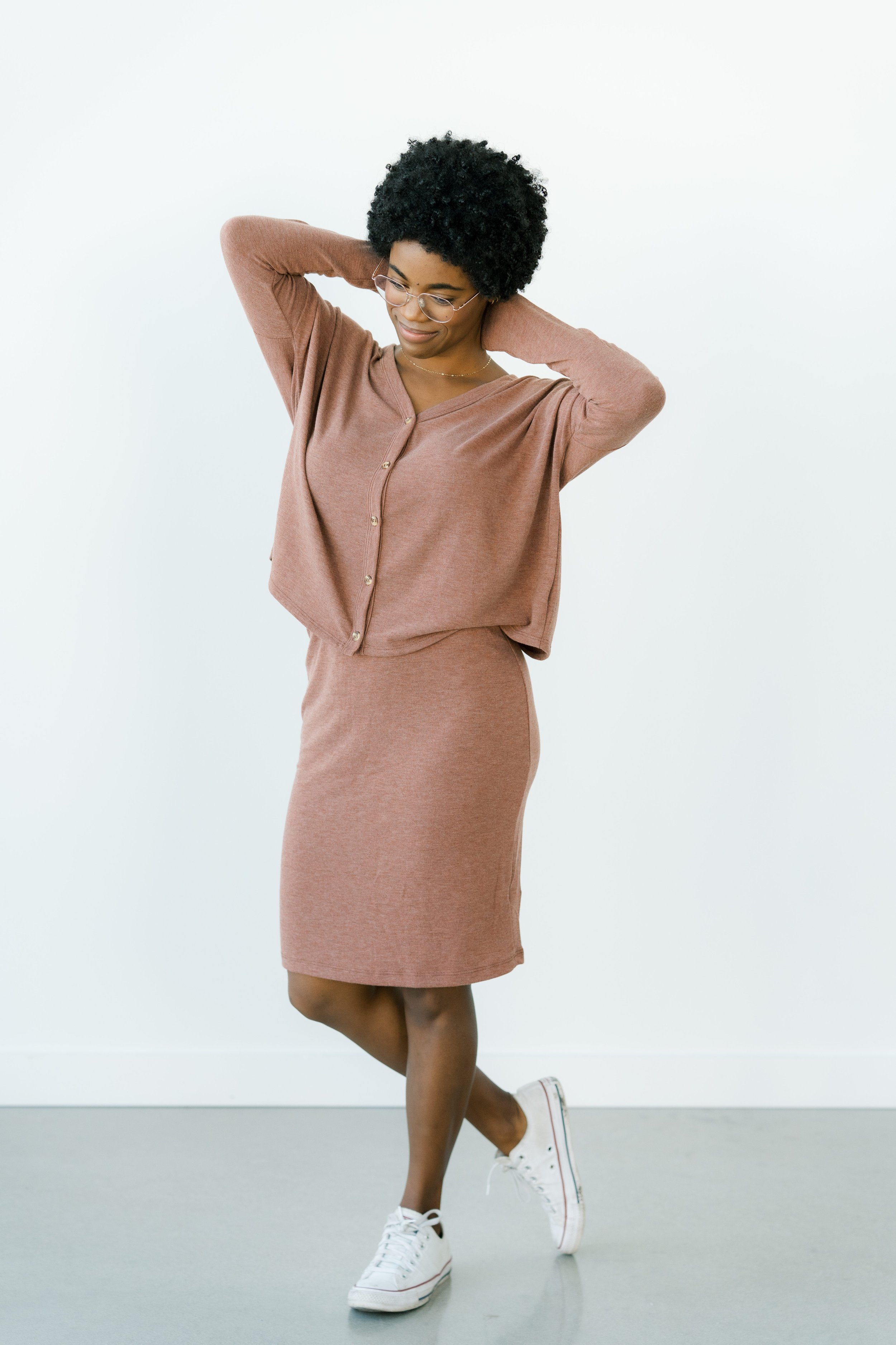 Solid Color Matching Cardigan Skirt Set — THE MODEST FITTING